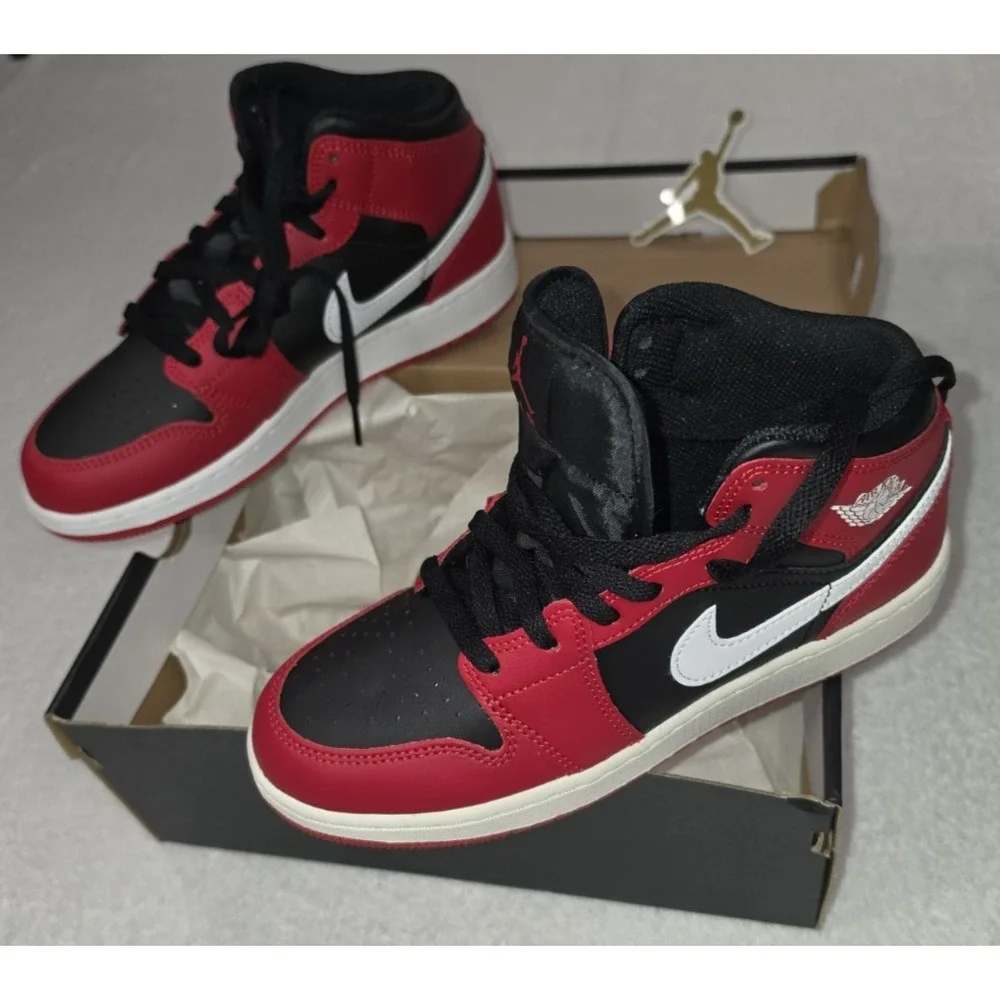 Nike Air Jordan 1 Mid GS – Black/Red/White – Size 5.5Y – Brand New